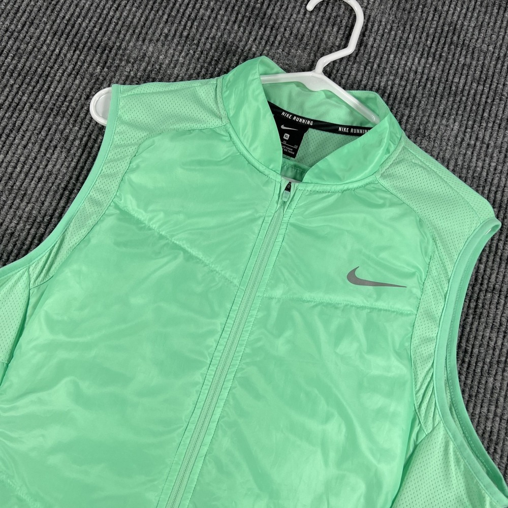 Nike Running Vest Womens XL Green Full Zip Lightweight Reflective Insulated